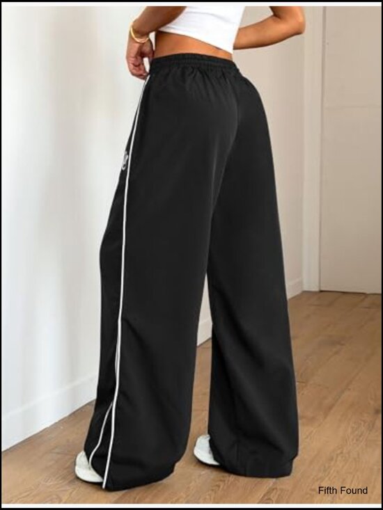 Medium Size Parachute Track Pants Elastic Waist Wide Leg Sweatpants - Picture 2 of 6